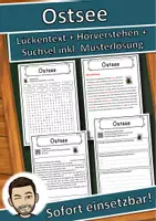 Vorschau - Unterrichtsreihen - Ostsee Lückentext mit Wortspeicher Hörverstehen und Suchsel - Deckblatt