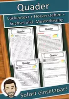 Vorschau - Unterrichtsreihen - Quader Lückentext mit Wortspeicher Hörverstehen und Suchsel - Deckblatt