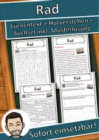 Vorschau - Unterrichtsreihen - Rad Lückentext mit Wortspeicher Hörverstehen und Suchsel - Deckblatt