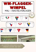 Vorschau - Mal- und Bastelvorlagen - WM-Ausmalwimpel mit allen 48-Länderflaggen - editierbar - Seite 1