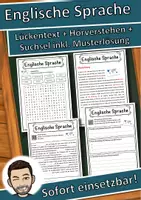 Vorschau - Unterrichtsreihen - Englische Sprache Lückentext mit Wortspeicher Hörverstehen und Suchsel - Deckblatt