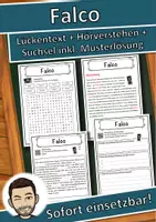 Vorschau - Unterrichtsreihen - Falco Lückentext mit Wortspeicher Hörverstehen und Suchsel - Deckblatt