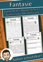 Vorschau - Unterrichtsreihen - Fantasie Lückentext mit Wortspeicher Hörverstehen und Suchsel - Deckblatt