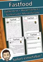 Vorschau - Unterrichtsreihen - Fastfood Lückentext mit Wortspeicher Hörverstehen und Suchsel - Deckblatt