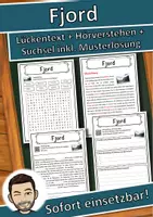 Vorschau - Unterrichtsreihen - Fjord Lückentext mit Wortspeicher Hörverstehen und Suchsel - Deckblatt