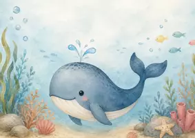 Vorschau - Bildkarten - Willi, der kleine Wal entdeckt die Farben – Kamishibai für U3 mit Farbkarten & Fingerspiel | Mitmachgeschichte für Krippe & Kindergarten - Seite 1