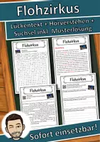 Vorschau - Unterrichtsreihen - Flohzirkus Lückentext mit Wortspeicher Hörverstehen und Suchsel - Deckblatt