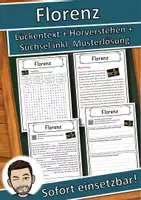 Vorschau - Unterrichtsreihen - Florenz Lückentext mit Wortspeicher Hörverstehen und Suchsel - Deckblatt