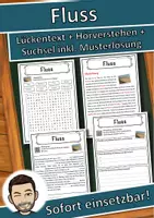 Vorschau - Unterrichtsreihen - Fluss Lückentext mit Wortspeicher Hörverstehen und Suchsel - Deckblatt