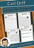 Vorschau - Unterrichtsreihen - Carl Orff Lückentext mit Wortspeicher Hörverstehen und Suchsel - Deckblatt