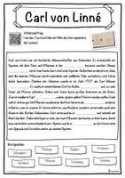 Vorschau - Unterrichtsreihen - Carl von Linné Lückentext mit Wortspeicher Hörverstehen und Suchsel - Seite 1