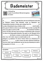 Vorschau - Unterrichtsreihen - Bademeister Lückentext mit Wortspeicher Hörverstehen und Suchsel - Seite 1