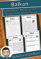 Vorschau - Unterrichtsreihen - Balkan Lückentext mit Wortspeicher Hörverstehen und Suchsel - Deckblatt