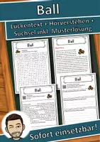 Vorschau - Unterrichtsreihen - Ball Lückentext mit Wortspeicher Hörverstehen und Suchsel - Deckblatt