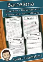 Vorschau - Unterrichtsreihen - Barcelona Lückentext mit Wortspeicher Hörverstehen und Suchsel - Deckblatt