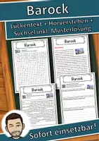 Vorschau - Unterrichtsreihen - Barock Lückentext mit Wortspeicher Hörverstehen und Suchsel - Deckblatt