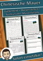 Vorschau - Unterrichtsreihen - Chinesische Mauer Lückentext mit Wortspeicher Hörverstehen und Suchsel - Deckblatt