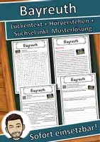 Vorschau - Unterrichtsreihen - Bayreuth Lückentext mit Wortspeicher Hörverstehen und Suchsel - Deckblatt