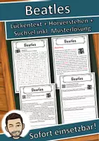 Vorschau - Unterrichtsreihen - Beatles Lückentext mit Wortspeicher Hörverstehen und Suchsel - Deckblatt