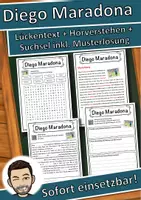 Vorschau - Unterrichtsreihen - Diego Maradona Lückentext mit Wortspeicher Hörverstehen und Suchsel - Deckblatt
