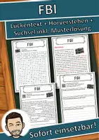 Vorschau - Unterrichtsreihen - FBI Lückentext mit Wortspeicher Hörverstehen und Suchsel - Deckblatt
