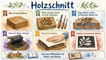 Vorschau - Arbeitsblätter - AB mit Fragen zum Thema "Holzschnitt" + Lösungsblatt + Mindmap + Infografik - Seite 1