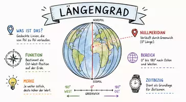 Vorschau - Arbeitsblätter - Arbeitsblätter "Längengrad" + Lösung & MP3 + Mindmap + Infografik - Seite 1