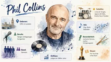 Vorschau - Arbeitsblätter - Arbeitsblätter zum Thema "Phil Collins" + Lösung & MP3 + Infografik - Seite 1