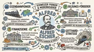 Vorschau - Arbeitsblätter - AB mit Fragen zum Thema "Alfred Escher" + Lösungsblatt + Mindmap - Seite 1