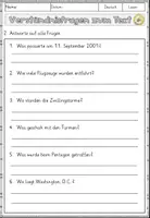 Vorschau - Arbeitsblätter - Terroranschläge vom 11. September 2001, Sachtexte Lesen und verstehen Arbeitsblätter mit Lesetext, Verständnisfragen - Seite 3
