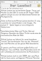Vorschau - Arbeitsblätter - Michael Jackson, Sachtexte Lesen und verstehen Arbeitsblätter mit Lesetext, Verständnisfragen - Seite 2