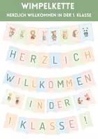 Vorschau - Mal- und Bastelvorlagen - Wimpelkette - Herzlich willkommen - Erster Schultag - Einschulung - Begrüßung 1. Klasse - Deckblatt