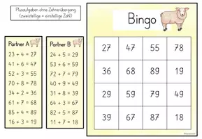 Vorschau - Spiele - Plus-Bingo im ZR 100 I Addition mit und ohne Zehnerübergang I Partnerarbeit Klasse 2 - Seite 1