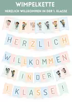 Vorschau - Mal- und Bastelvorlagen - Wimpelkette - Einschulung - Begrüßung 1. Klasse - Herzlich willkommen - Erster Schultag - Deckblatt