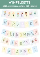 Vorschau - Mal- und Bastelvorlagen - Wimpelkette - Herzlich willkommen in der 1. Klasse - Erster Schultag - Einschulung - Deckblatt