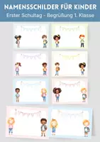 Vorschau - Anderer Materialtyp - Namensschilder Einschulung & 1. Klasse | Schulstart & Kennenlernen – Tischkarten für den ersten Schultag | 3 Größen zum Ausdrucken - Deckblatt