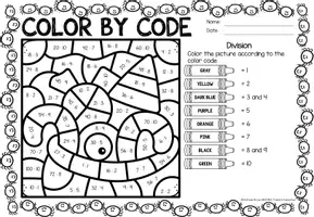 Aperçu - Feuilles d'exercices - Color by Code - Division (Halloween) | Divisions Mathématiques Anglais - Page 1