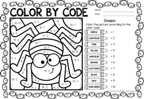 Aperçu - Feuilles d'exercices - Color by Code - Division (Halloween) | Divisions Mathématiques Anglais - Page 3