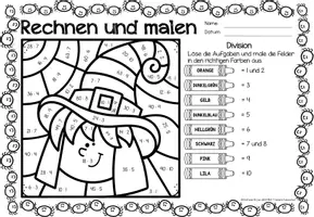 Aperçu - Feuilles d'exercices - Rechen-Mal-Blätter - Division (Halloween) Divisions Mathématiques Allemand - Page 3