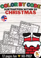 Aperçu - Feuilles d'exercices - Color by code - Subtraction within 20 (Christmas) | Soustraction Mathématiques Noël Anglais - Page de couverture