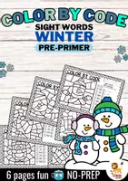 Aperçu - Feuilles d'exercices - Color by code - Sight words Pre-Primer (Winter) | Hiver Anglais - Page de couverture
