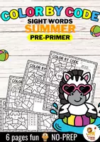 Aperçu - Feuilles d'exercices - Color by code - Sight words Pre-Primer (Summer) | Été Anglais - Page de couverture