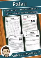 Vorschau - Unterrichtsreihen - Palau Lückentext mit Wortspeicher Hörverstehen und Suchsel - Deckblatt