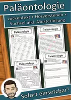 Vorschau - Unterrichtsreihen - Paläontologie Lückentext mit Wortspeicher Hörverstehen und Suchsel - Deckblatt
