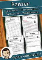 Vorschau - Unterrichtsreihen - Panzer Lückentext mit Wortspeicher Hörverstehen und Suchsel - Deckblatt
