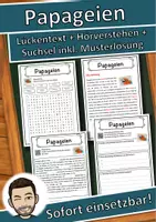 Vorschau - Unterrichtsreihen - Papageien Lückentext mit Wortspeicher Hörverstehen und Suchsel - Deckblatt