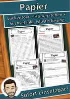 Vorschau - Unterrichtsreihen - Papier Lückentext mit Wortspeicher Hörverstehen und Suchsel - Deckblatt