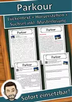 Vorschau - Unterrichtsreihen - Parkour Lückentext mit Wortspeicher Hörverstehen und Suchsel - Deckblatt