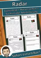 Vorschau - Unterrichtsreihen - Radar Lückentext mit Wortspeicher Hörverstehen und Suchsel - Deckblatt