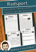 Vorschau - Unterrichtsreihen - Radsport Lückentext mit Wortspeicher Hörverstehen und Suchsel - Deckblatt